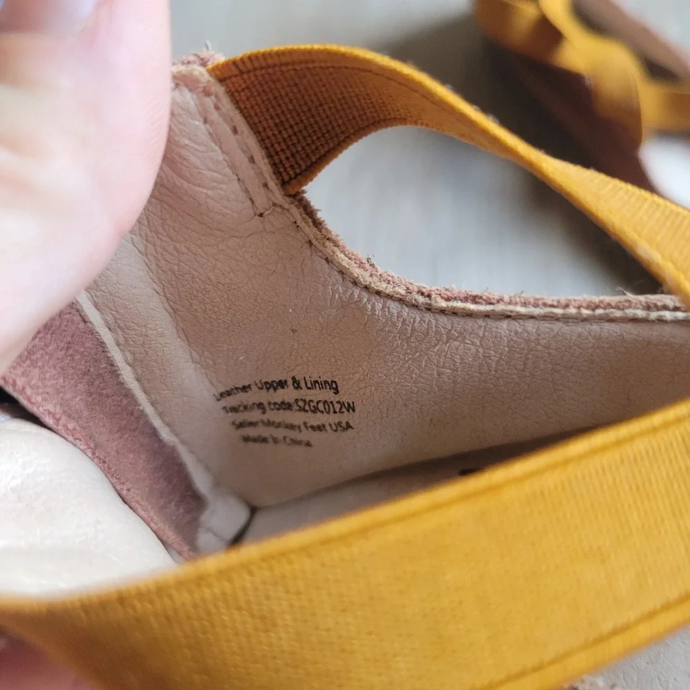 Monkey Feet Girls Ballet Flats 5-6Y Tan Leather Mustard Elastic Boho Mary Jane
